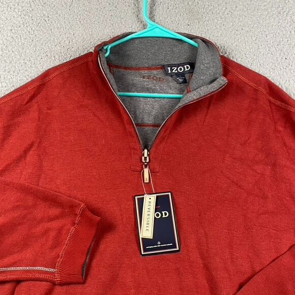 Izod 1/4 Zip Pullover Sweater Men's Large Red Causal Classic Preppy New - Picture 1 of 10